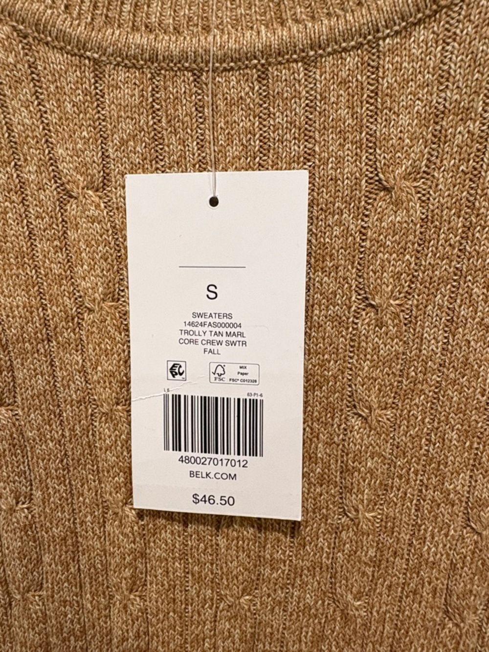 Kim Rogers Camel Cable Crewneck Sweater - Picture 3 of 6